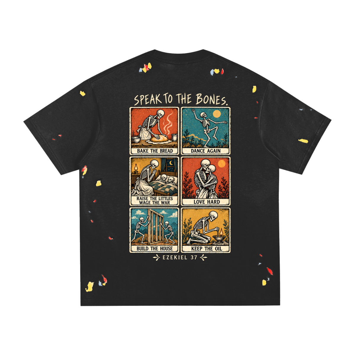 Speak to the Bones Paint-Splatter Cotton Tee — Ezekiel 37
