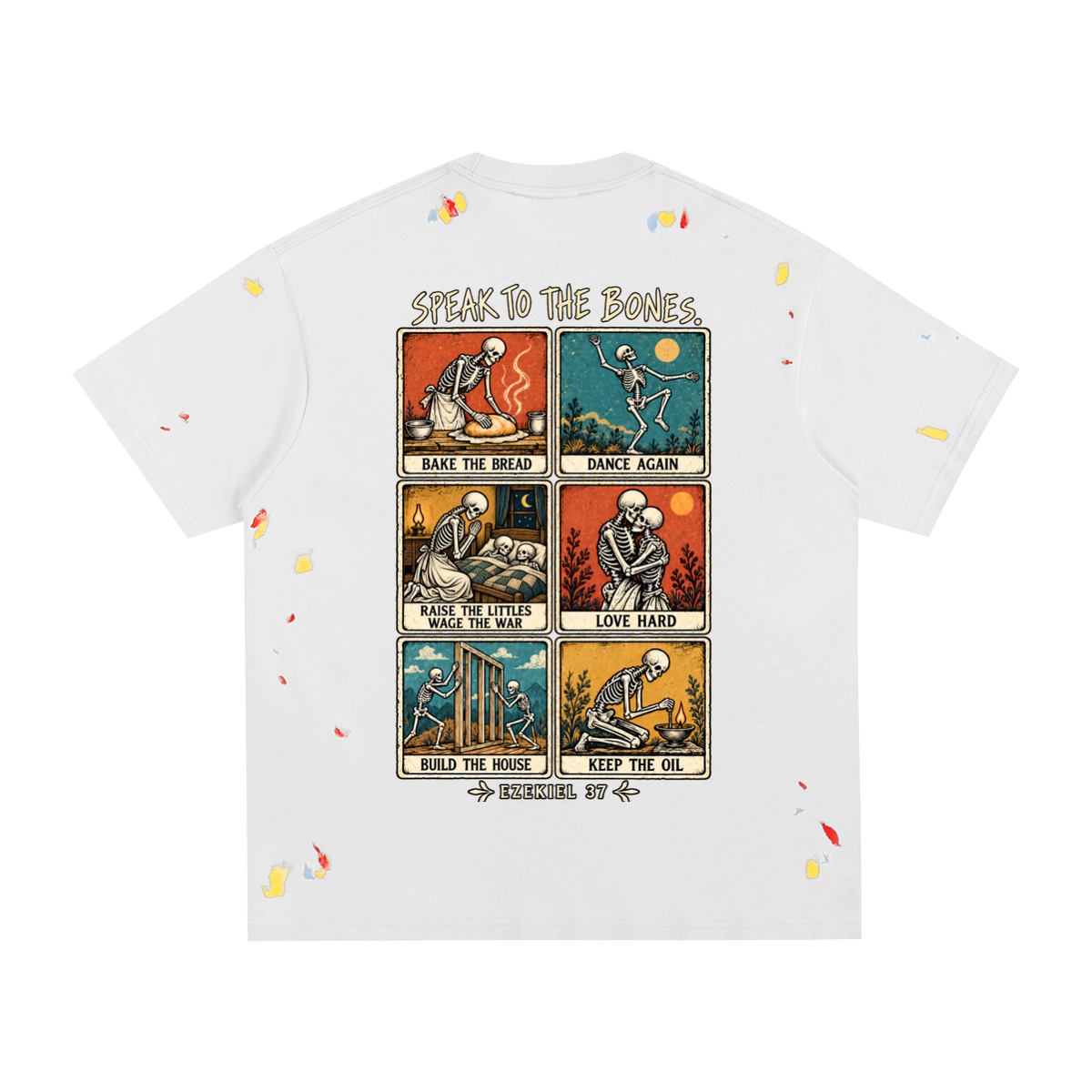 Speak to the Bones Paint-Splatter Cotton Tee — Ezekiel 37