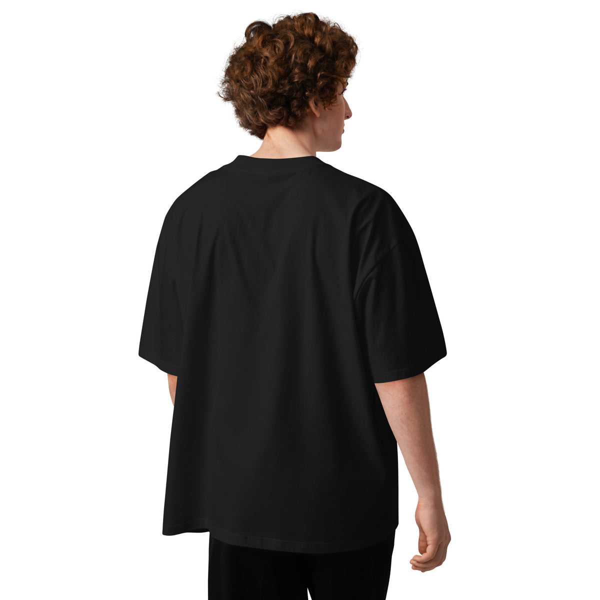 Black oversized organic tee, back view
