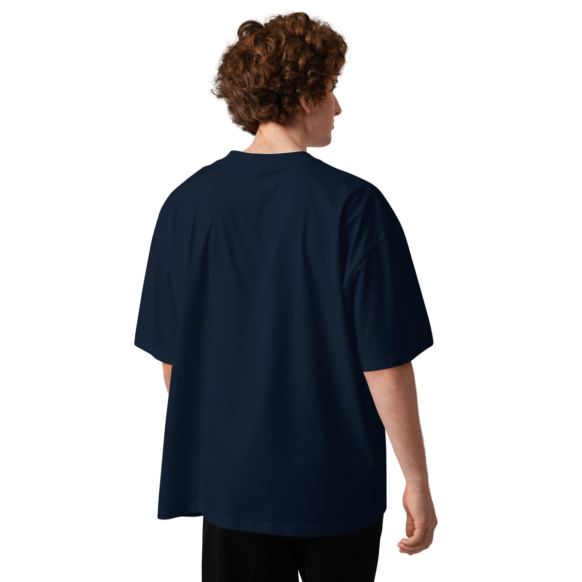 French navy oversized organic tee, back view