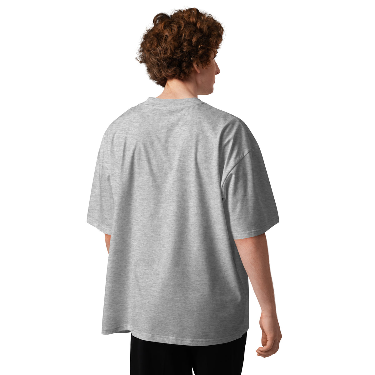 Heather grey oversized organic tee, back view